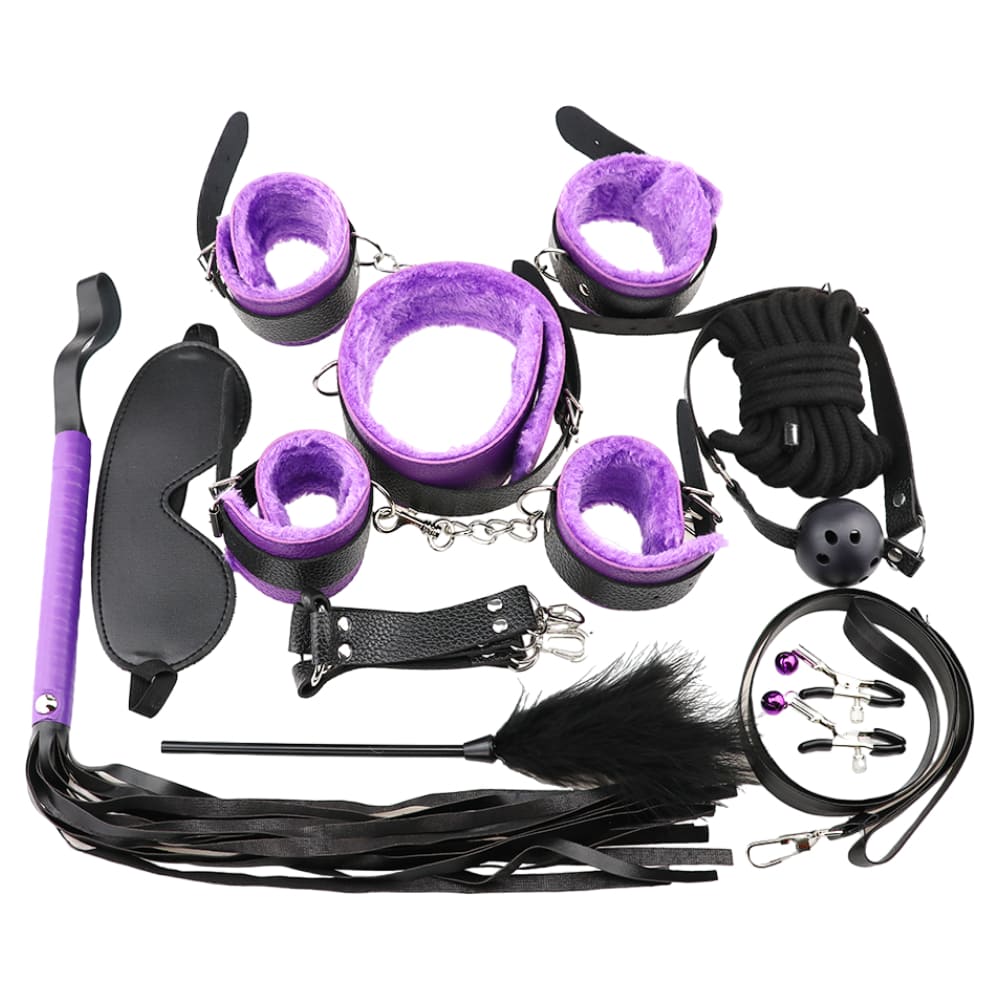 БДСМ-набор из 10-и предметов с фиолетовым мехом