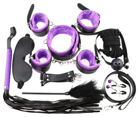 БДСМ-набор из 10-и предметов с фиолетовым мехом