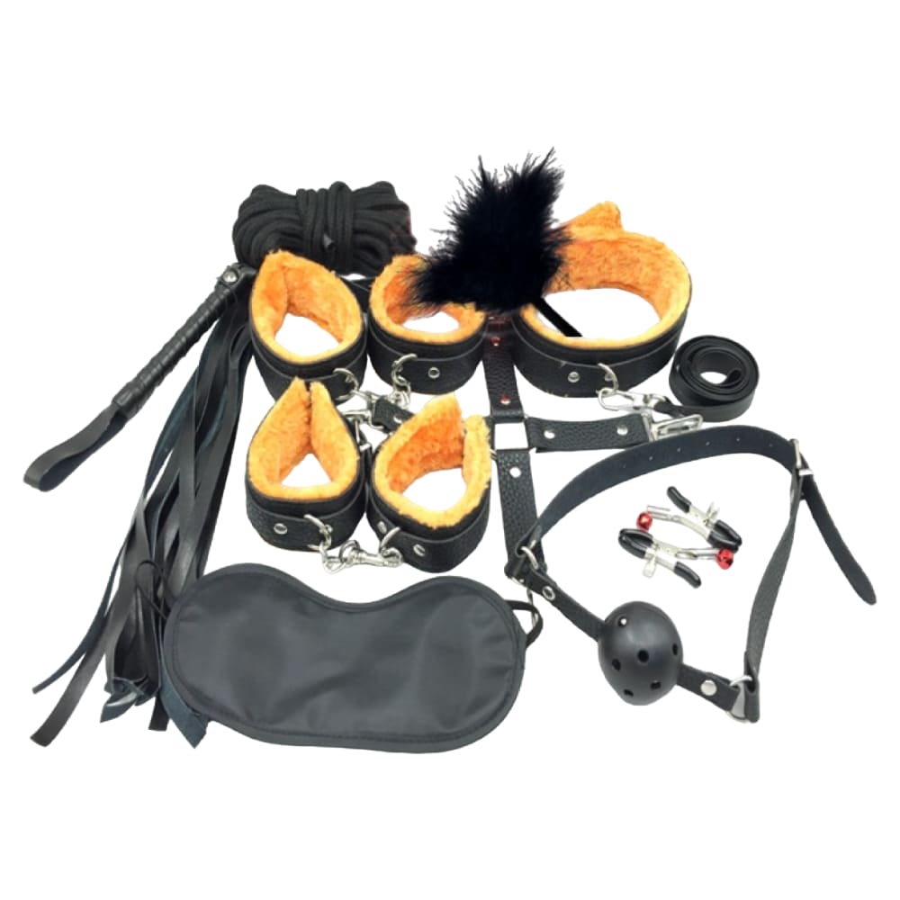 БДСМ-набор из 10-и предметов с оранжевым мехом
