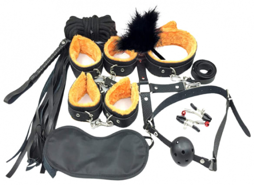 БДСМ-набор из 10-и предметов с оранжевым мехом