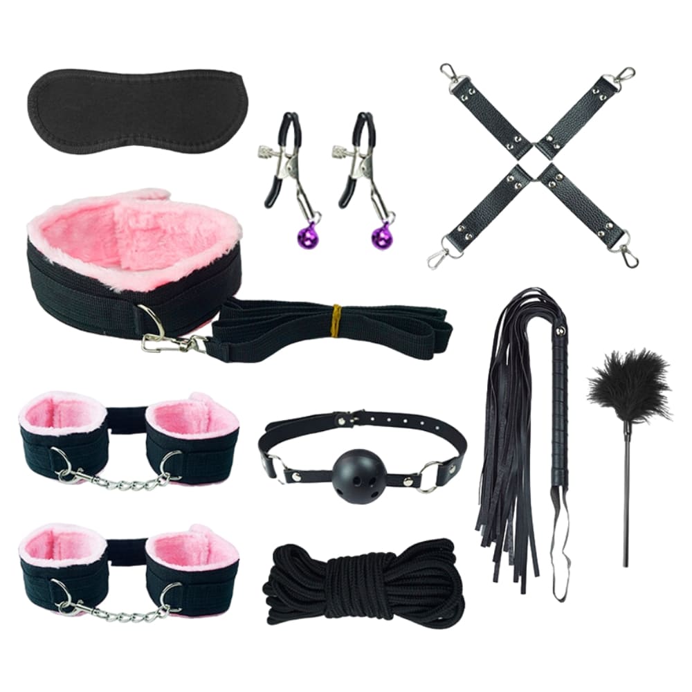 БДСМ-набор из 10-и предметов с розовым мехом