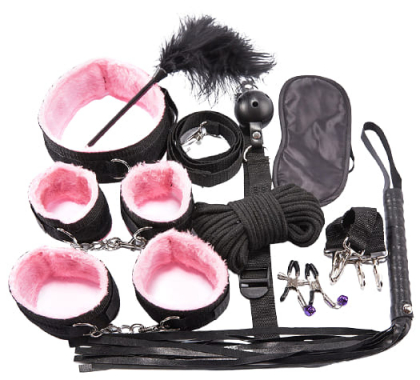 БДСМ-набор из 10-и предметов с розовым мехом