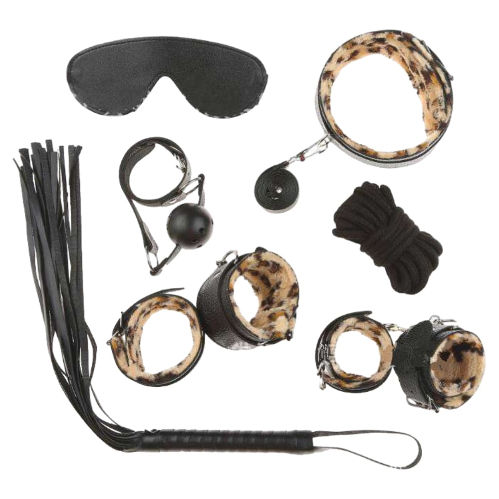 БДСМ-набор из 7-и предметов с леопардовым мехом