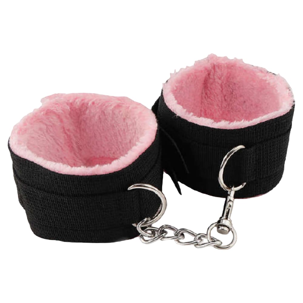Черные наручники с розовым мехом