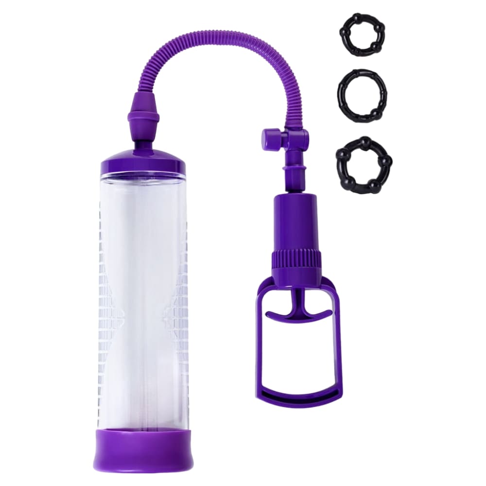 Фиолетовая помпа с 3-мя эрекционными кольцами, 23 см