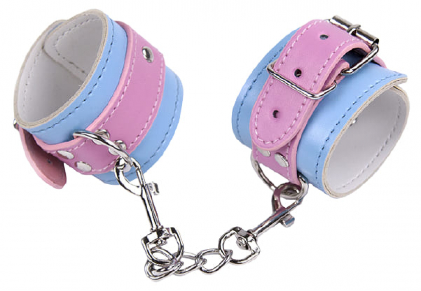 Голубые наручники с розовыми вставками
