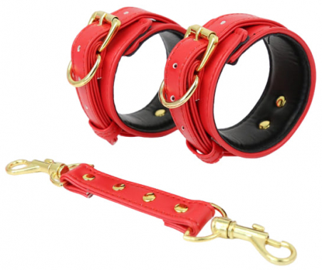 Красные наручники с золотистой фурнитурой