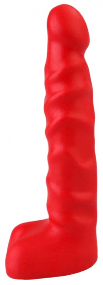 Красный анальный стимулятор с мошонкой, 14 см