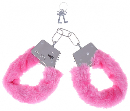 Металлические наручники с розовым мехом