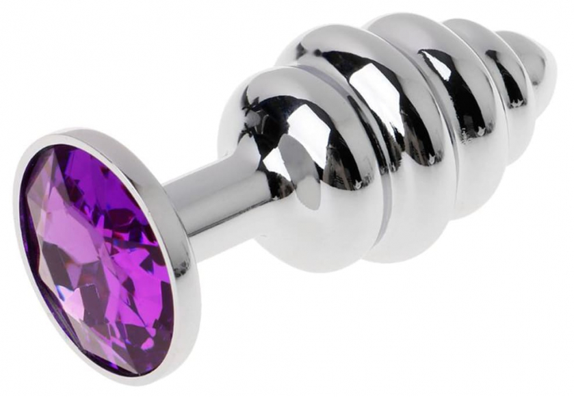 Ребристая втулка с фиолетовым камнем, 7 см