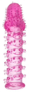 Розовая насадка на пенис с ворсинками, 13,5 см