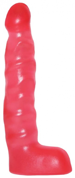 Розовый анальный стимулятор с мошонкой, 14 см