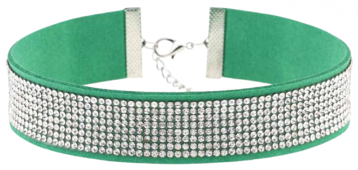 Зеленое ожерелье-чокер со стразами