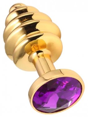 Золотистая втулка с фиолетовым камнем, 7 см