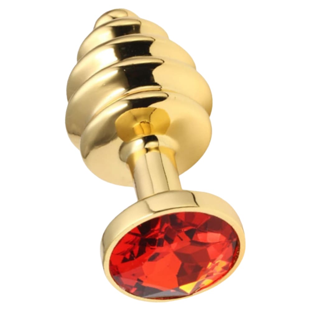 Золотистая втулка с красным камнем, 7 см